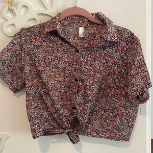 American apparel floral collared crop top